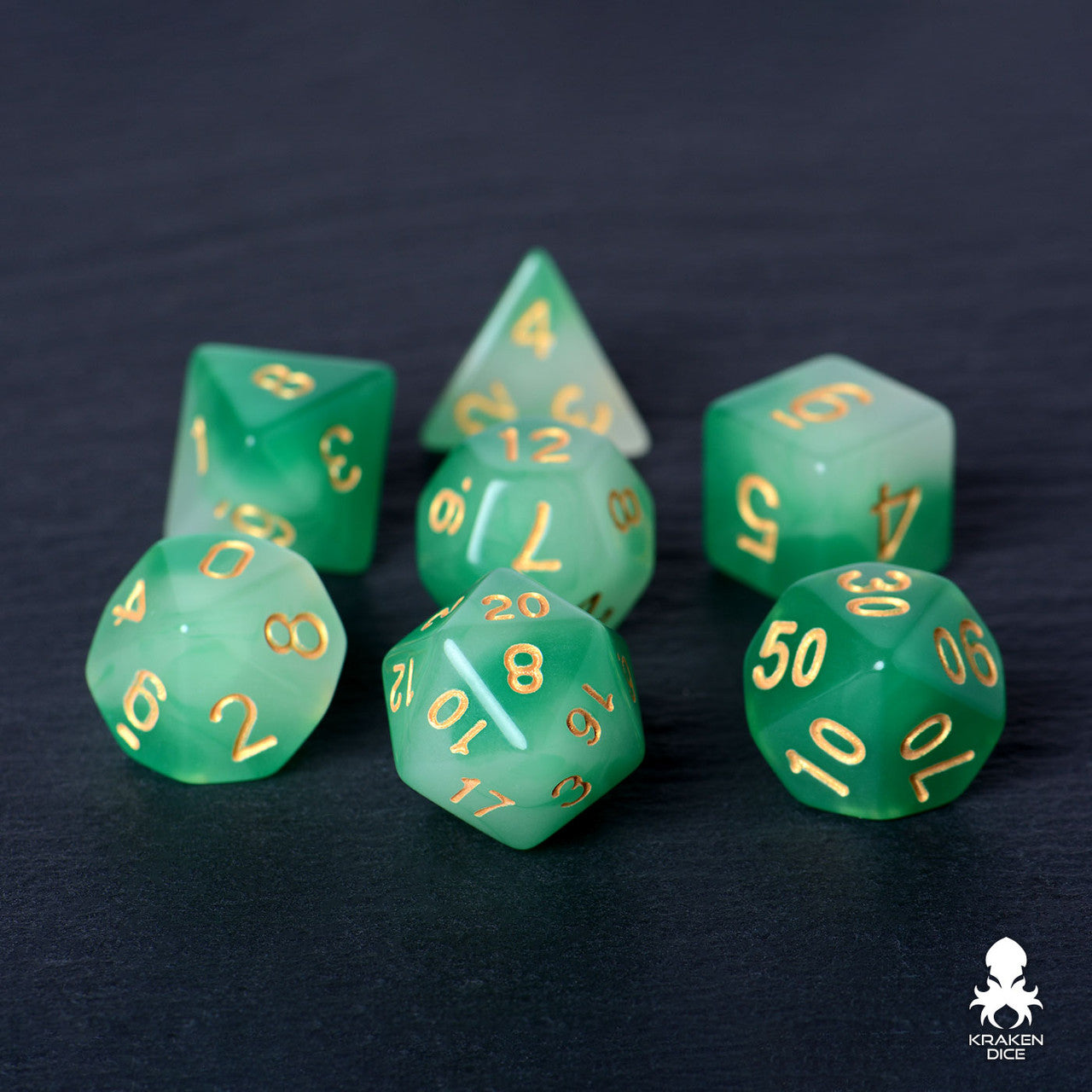 Green & White (Green Glow) Glow in the Dark Dice Set
